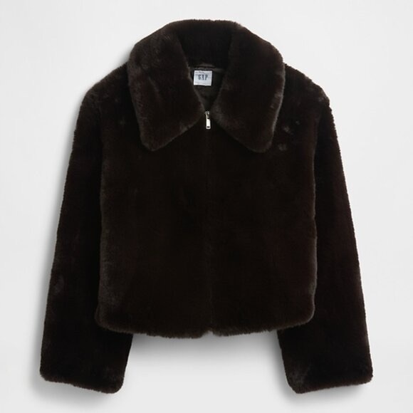 GAP Rich Brown Faux Fur Jacket/Coat - Picture 5 of 7
